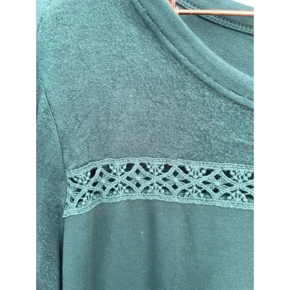 Knox Rose Womens Boho Lace Velvet Crew Neck Long Sleeve Sweater Green Sz XL - Picture 3 of 9